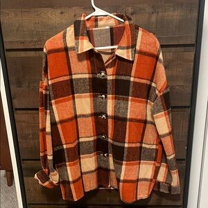 Plaid Button-Up Shirt in Orange and Brown